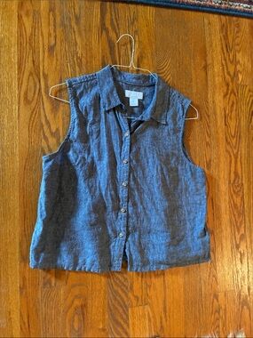 Martha Stewart Sleeveless Button-Front Linen Top - Blue